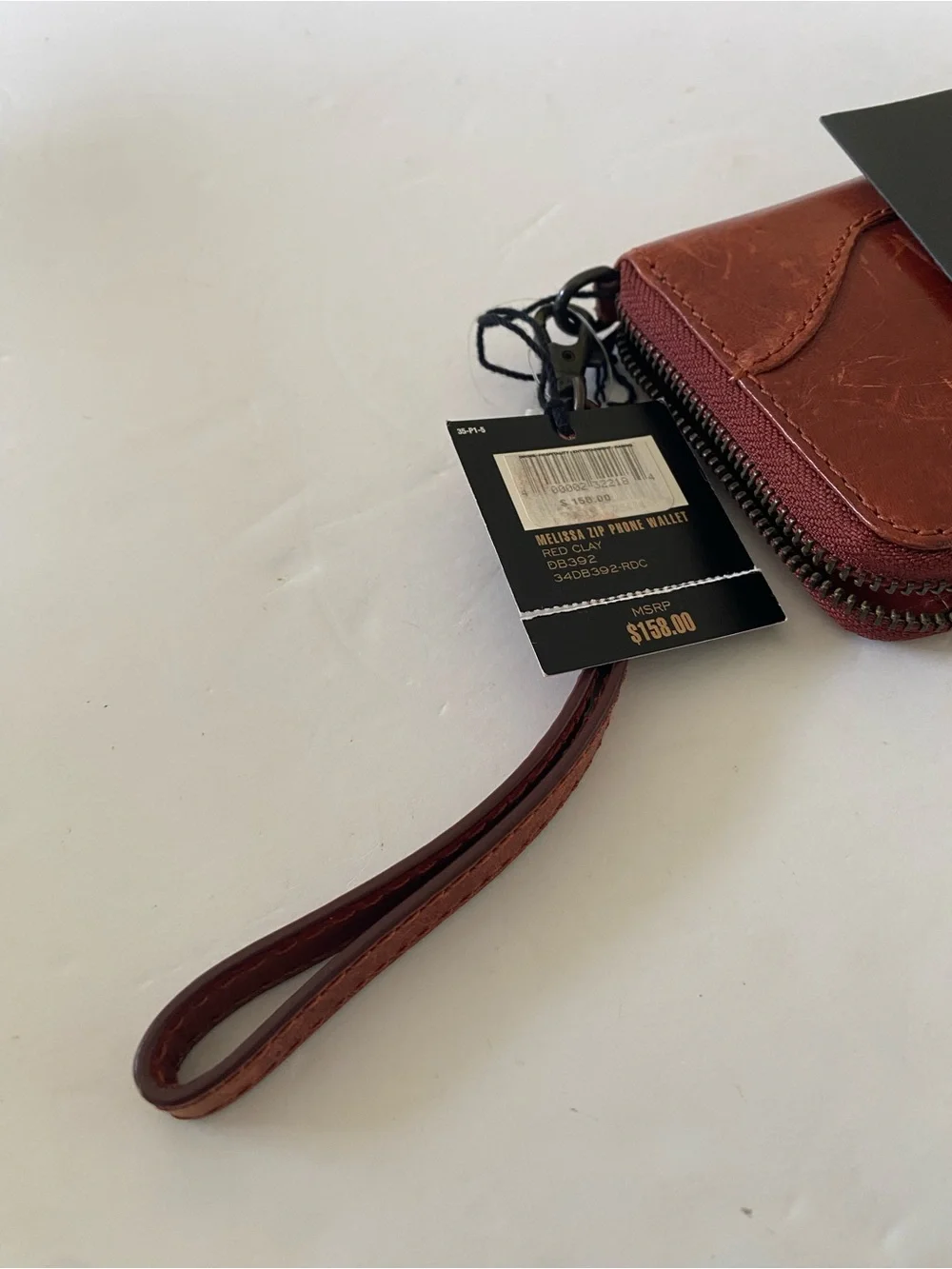 Women’s Frye Logo Melissa Brown Leather Accordion Zip Phone Wallet Wristlet NWT